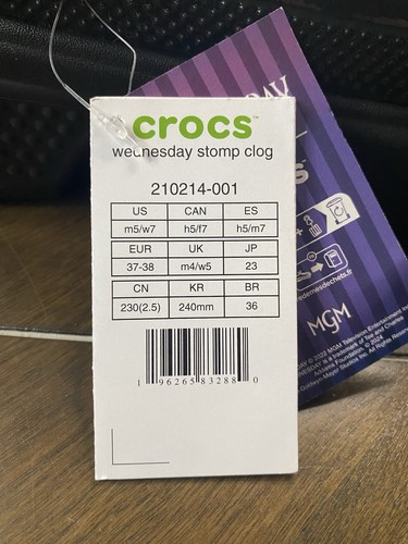 Crocs Wednesday Addams Stomp Clog Size 7 Women Halloween Spooky - Picture 8 of 9