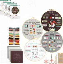 Embroidery Kit for Beginner and Adults, 4 Hoop Set to Learn 38 Stitches with ...