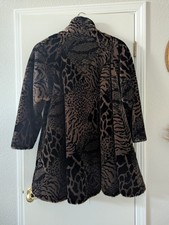 Vintage Dark Brown, Animal Print Faux Fur Swing Coat, Sz 10