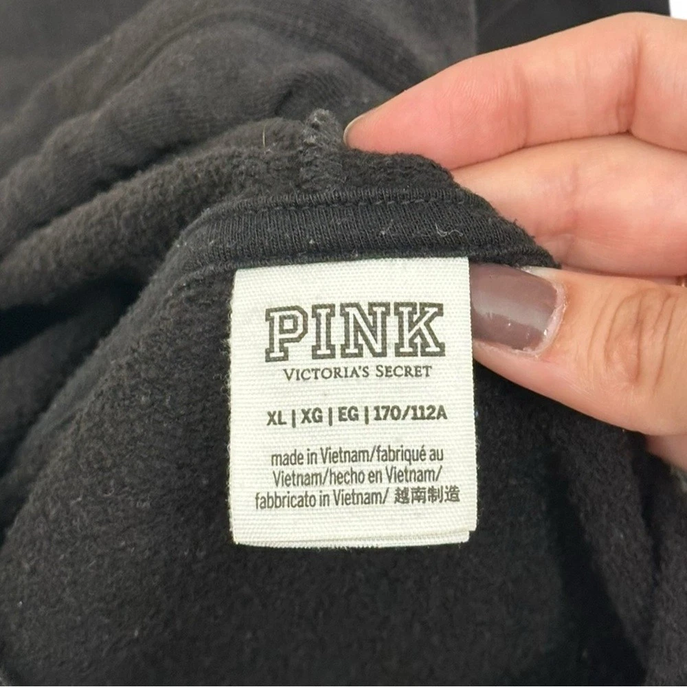 UNDERCOVER Felpa con cappuccio Victoria’s Secret ROSA nera full zip logo lamina arcobaleno metallizzato XL