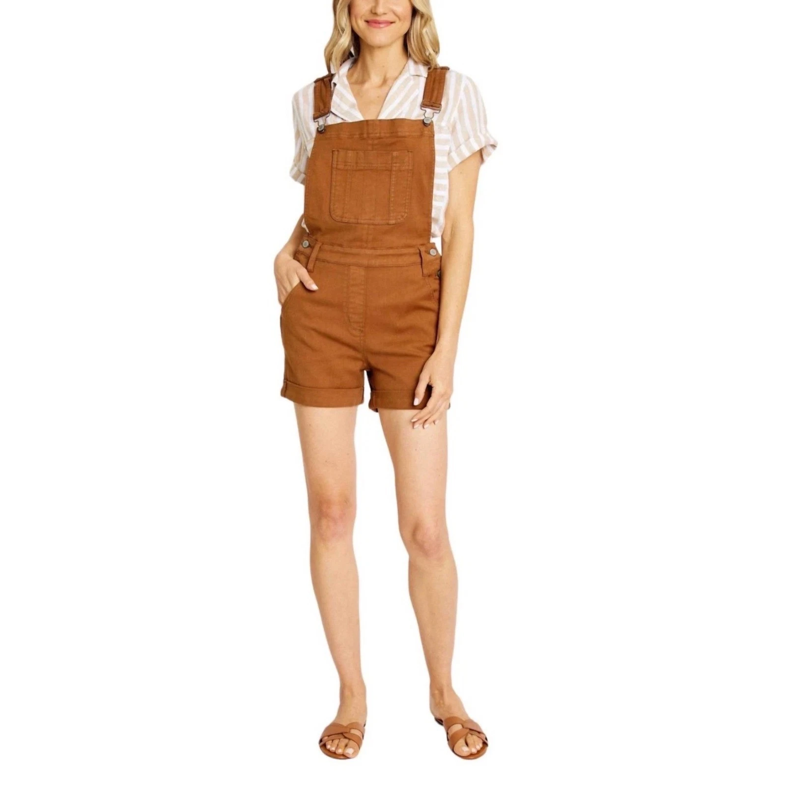Judy Blue NWT Women Brown Shortalls Overalls Bibs Size L JB150241 C-CO Utility