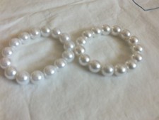 Beautiful Stretch Bracelet Set 2 Faux Pearls White 5/8" Wide NICE