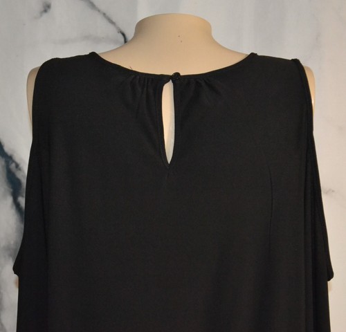 NEW YORK & COMPANY Black Cold Shoulder Dress Large 3/4 Sleeve Unlined Strch Poly - Picture 7 of 8