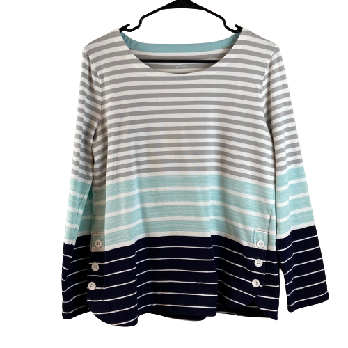 T by TALBOTS Top Damen mittelblau weiß grau gestreift Langarm Tunika