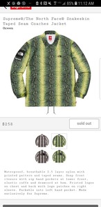 supreme the north face snakeskin taped seam coaches jacket green