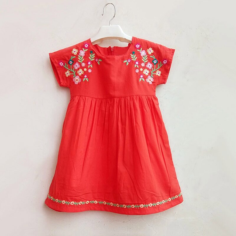 Baby Girls Embroidered Dress Summer Princess Dresses Cotton Blue Clothes  Casual | eBay