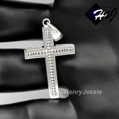 H&J Jewelry 925 Sterling Silver Icy Bling CZ 3D Cross Pendant – Includes FREE 24" Stainless Steel Chain, Lobster Clasp