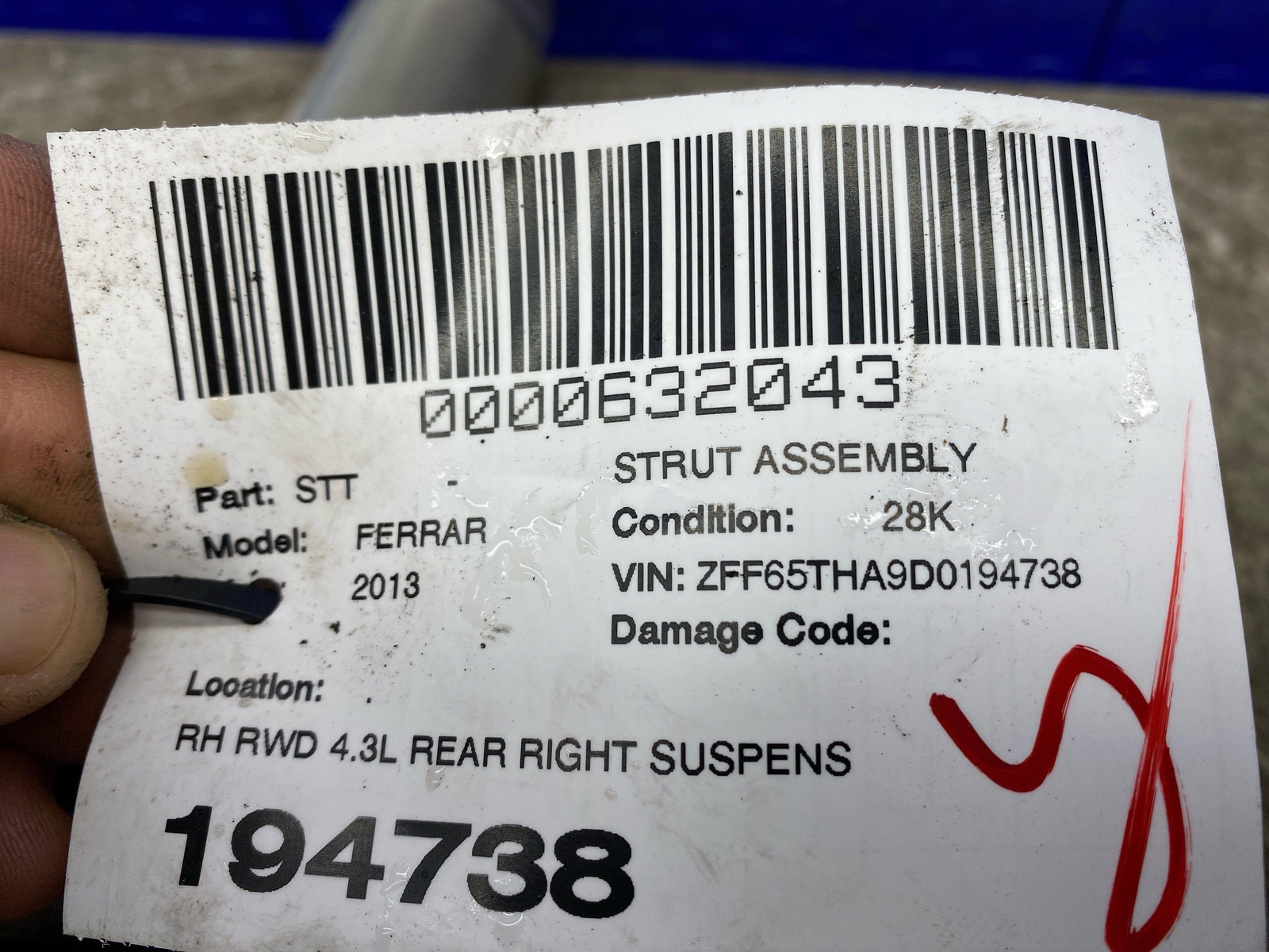 2008-2014 FERRARI CALIFORNIA RWD 4.3L REAR RIGHT SUSPENSION STRUT ASSEMBLY OEM