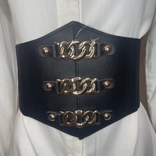 Black PU leather wide elastic waistband corset belt
