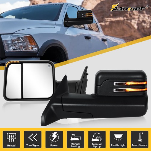 Pair Manual Tow Mirrors For Dodge Ram 1500/2500/3500 (2002-2010) – Towing Side View, Black