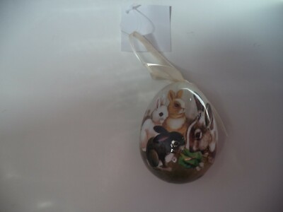Decorative Easter Egg Ornament With Four Different Colored Bunnies