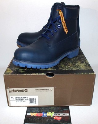 navy blue red and yellow timberland field boots