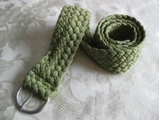 Womens Vintage 90s Braided Woven Belt Size M/L Green Woven Cording.Silver Accent