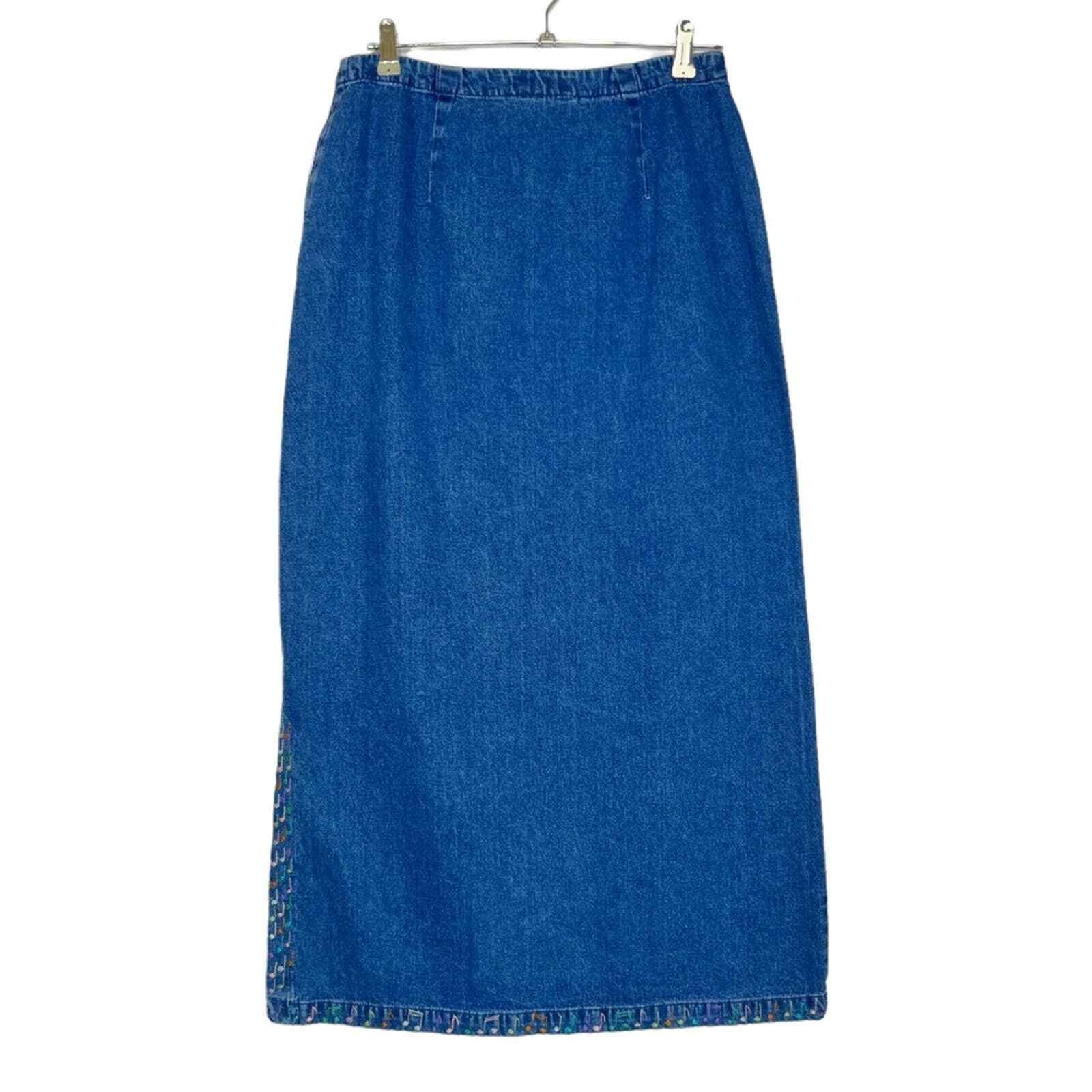 EDDIE BAUER Vintage Embroidered Denim Midi Skirt - image 2