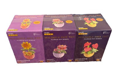 Micro Brix Buildable Brix Trio--Flower Pot Series-Sunflower/Peony
