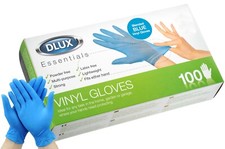 Disposable Vinyl Gloves 100 Blue Powder Free Strong Medical Grade Boxed, 4 Sizes
