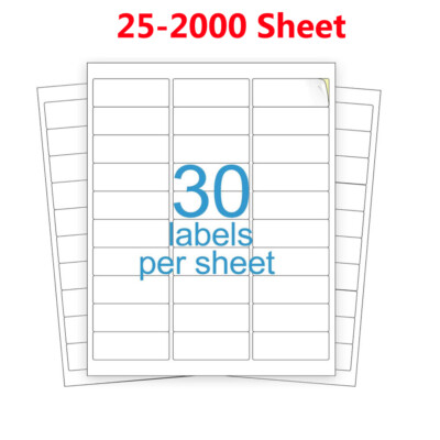1'' x 2 5/8''Self-Adhesive Blank Address Shipping Labels for Laser & Inkjet 30 UP