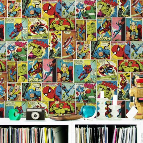 Marvel Comic Strip Wallpaper Multi Muriva 159501 Thor Hulk Spiderman - Picture 1 of 3