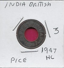 INDIA BRITISH 1 PICE 1947 NO DOT,CALCUTTA MINT,HIGH CROWN,WREATH SURROUNDS THE C
