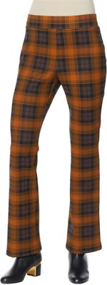 IMAN Global Chic 360 Slim Ponte Boot-Cut Pant Chocolate Plaid PL NWOT (646)
