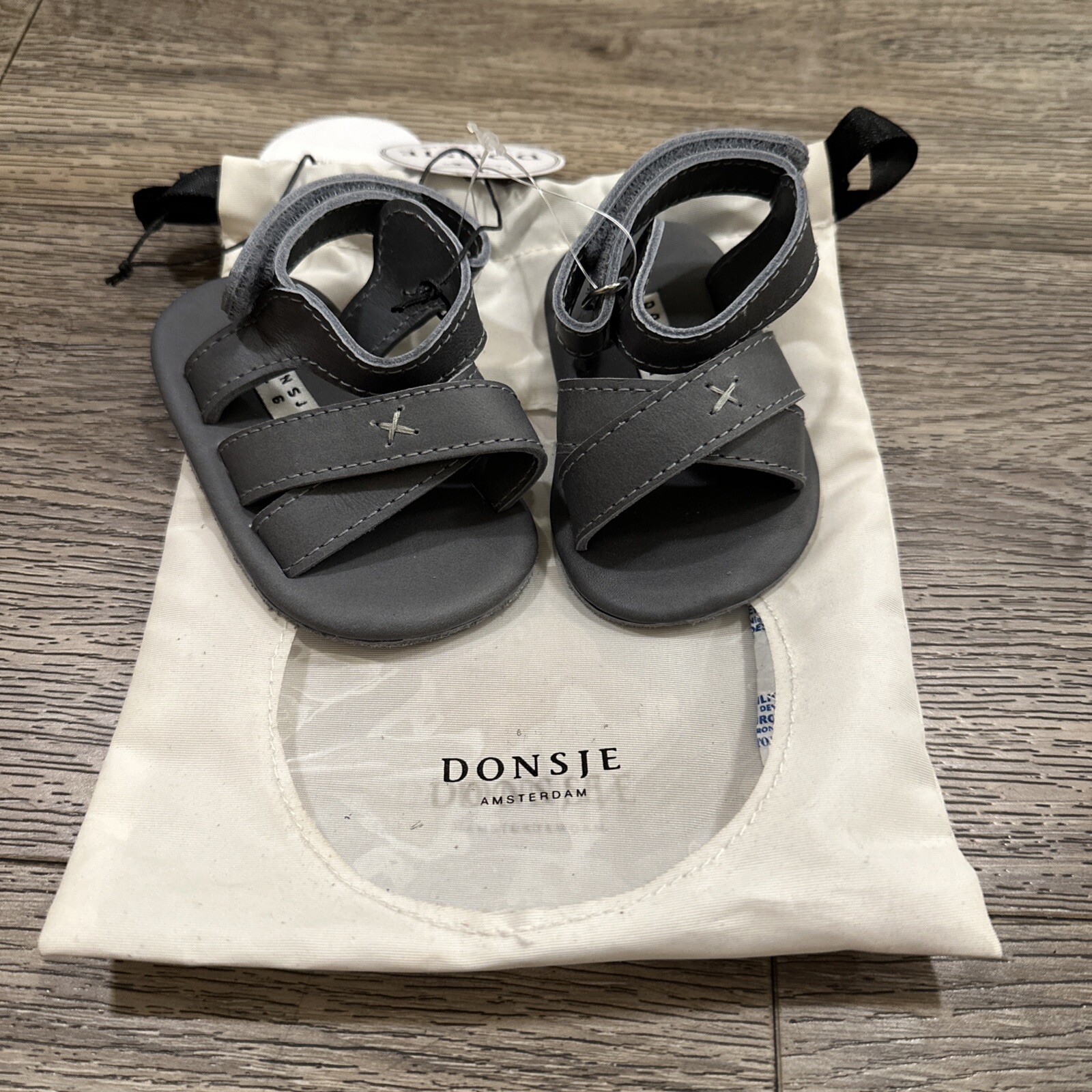 Donsje 0-6 Months Giggles Grey Classic Leather Sandals 