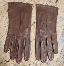 Vintage Size M/L Brown Soft Leather Formal 9" Gloves Stitching Detail
