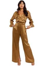 NICHOLAS Silk Emma Double Pocket Jumpsuit Brown Size 14 AU RRP 495 WITH DEFECTS