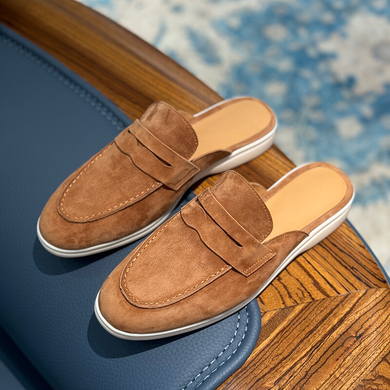 Italian Style Men Round Toe Slip On Loafers Mules Flats Real Suede