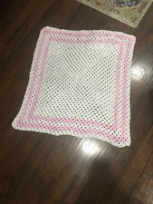 2 HANDMADE CROCHET BABY BLANKETS--PINK/MULTI COLORED- SIZES IN DESCRIPTION NEW