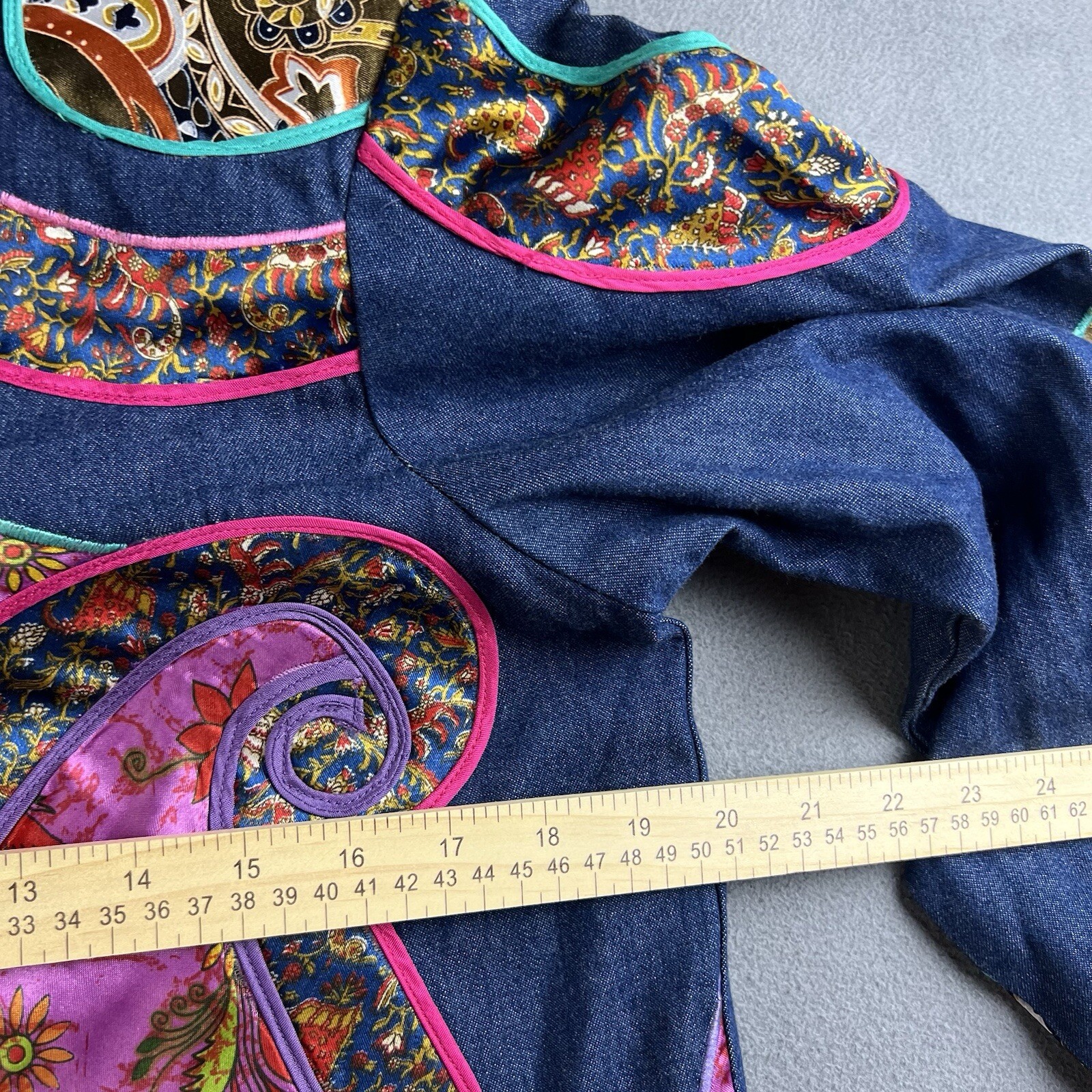 Cold water Creek Jacket Small Patchwork Denim Art… - image 7