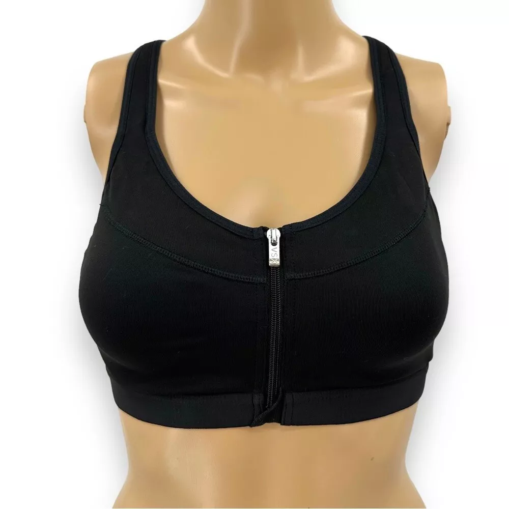 Victoria’s Secret VSX Knockout Sports Bra Black Front Clip Zip Closure Size  34B