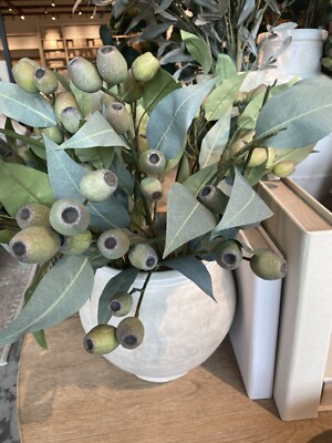 RARE NEW Pottery Barn Rich Faux Budding Eucalyptus Branch Stems Flowers 33'' NWT