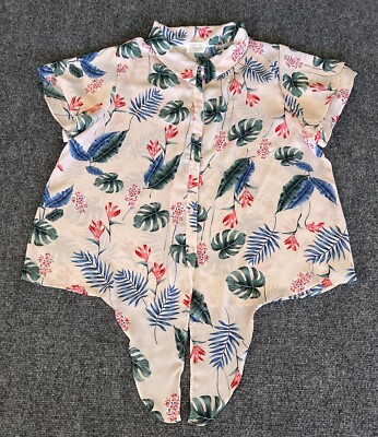 Sienna Sky Top Blouse Pink Blue Green Floral Sheer Chiffon Waist Tie Boho Large 