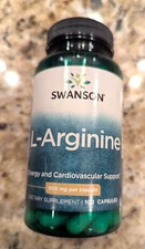 Swanson L-Arginine 500mg Energy + Cardiovascular 100 Capsules exp: 07/2026