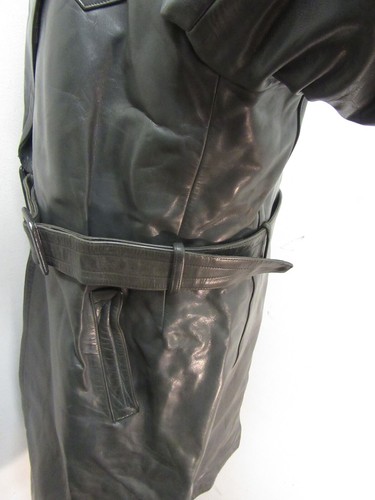 VINTAGE WW2 GERMAN LEATHER OFFICERS HEAVY TRENCH COAT JACKET SIZE M - Picture 7 of 20