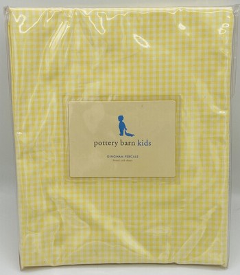 NEW Pottery Barn Kids Gingham Percale Fitted Crib Sheet Yellow 200 Thread Count