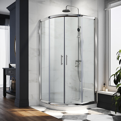 ELEGANT Corner Shower Enclosure 36.7'' x 36.7''x 72'' Sliding Round Door with Base