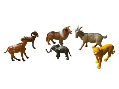 Lot 6 Spiele Tiere Kunststoff China PVC Vintage Gepard Ziege Lessie Elefant