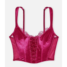 Victoria's Secret Dream Angel Unlined Lace-Up Velvet Corset Top Claret Pink Lg