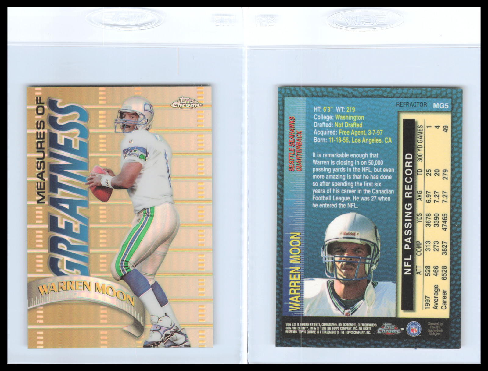 1998 TOPPS CHROME WARREN MOON #MG5 MEASURES OF GREATNESS REFRACTOR SP SEAHAWKS