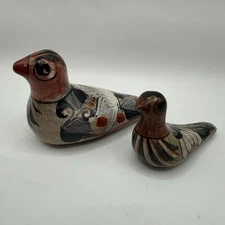 Vintage Tonala Pottery Birds Set of 2 Mexican Folk Art Figurines MCM Bird Decor