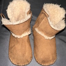 UGG Brown Suede Shearling Bootie Boots with Button Accent for Baby