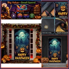 Halloween Door Cover Scary Pumpkin Castle Banner 70.8x35.4 Inch Indoor Outdoor