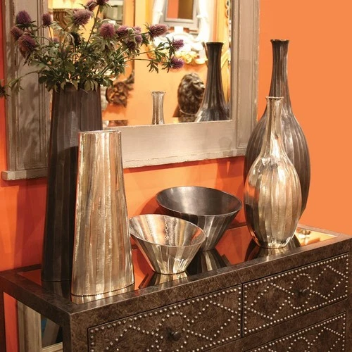 Silver Chiseled Metal Bowl-Modern Decorative Piece - Picture 2 of 2