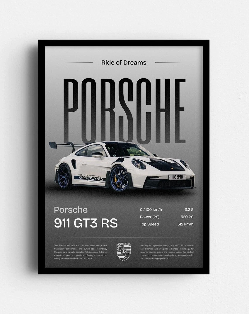 Porsche 911 GT3 RS Wall Art - Car Poster - Office & Garage Decor