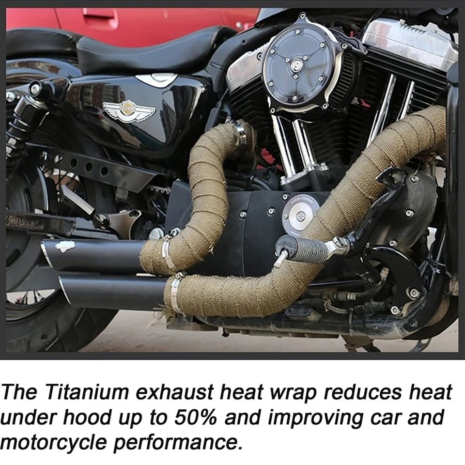 Новая выхлопная лента для автомобилей и мотоциклов + галстуки 2 x 50 дюймов титановая тепловая пленка для выхлопной системы - Изображение 2 из 4