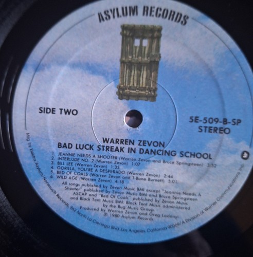 Warren Zevon Bad Luck Streak In Dancing School Vinyl LP Asylum 5E-509 In Shrink - Foto 6 di 6