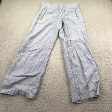 Athleta Pants Womens 6 Blue Cabo Linen Wide Leg Chino Drawstring Travel Casual
