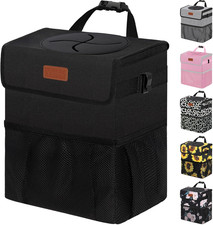 Car Trash Can With Lid Hanging Leakproof Back Seat Garbage Bin Organizer Black