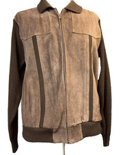 70s  80s Sears Genuine Leather Suede Jacket Men's XL Brown Knit Trim